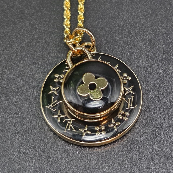 Louis Vuitton Double-Charm Necklace – Black Enamel & Gold • 20" Rope Chain (Gold - Picture 2 of 6